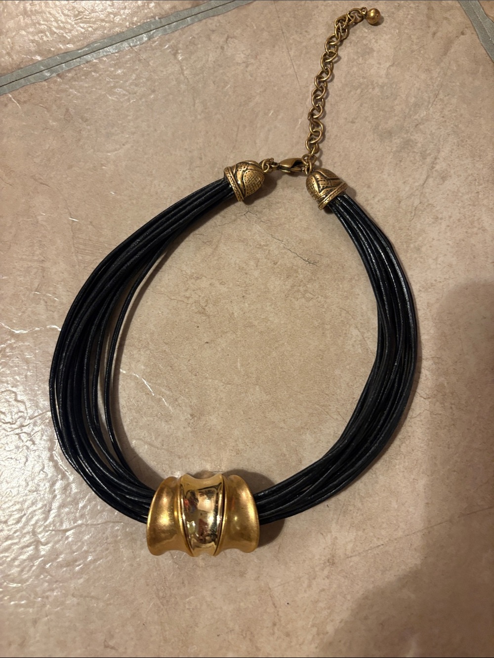 Black Multi-Strand Necklace with Gold Accent